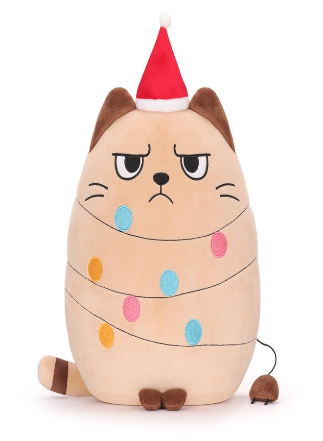 AGIFTMIND 12 inch Christmas Cat Stuffed Animals Funny Xmas Plush Pillow Holiday Decoration Gifts for Cat Mom Lovers (Beige) - Image 1